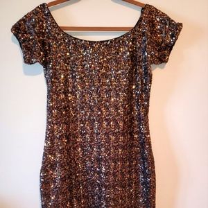 Sequined glittering Dress the Population size XL brown gold and black